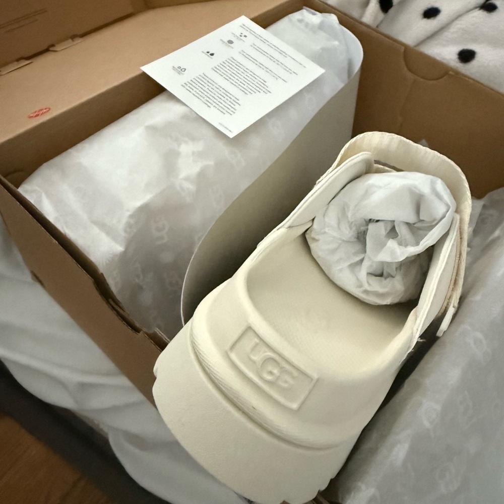 UGG White and Silver Slip-On Sandals